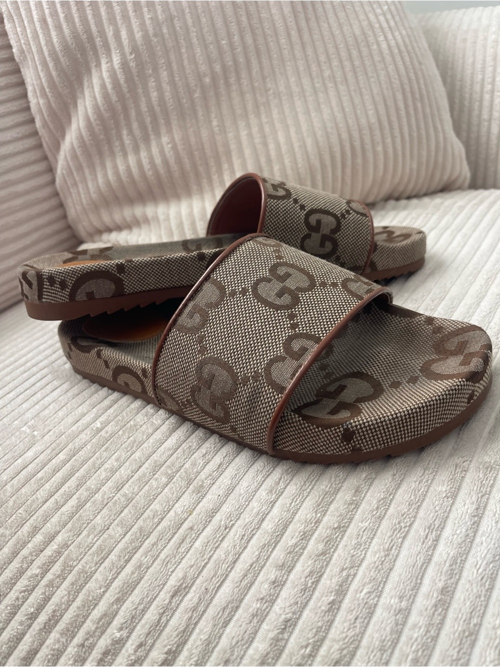 Gucci Brown GG Monogram Canvas Slides